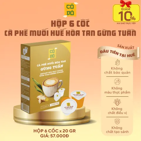 Hộp 6 Cốc Cà Phê Muối Gừng Hòa Tan - Gừng Tuần vị gừng tươi, đậm đà, cay nồng, vị Huế
